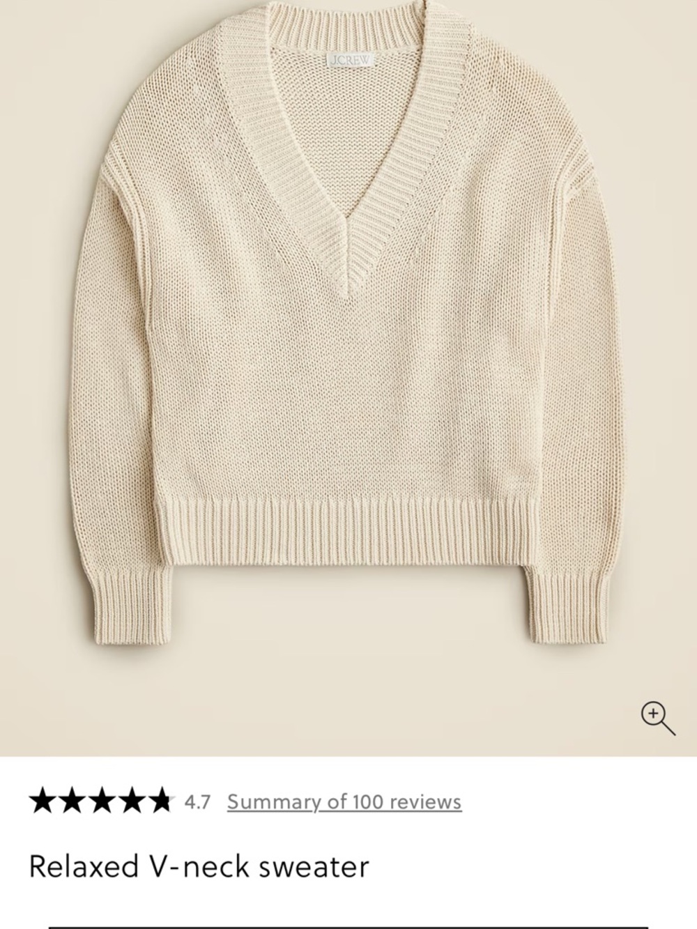 J. Crew Cream V-Neck Relaxed Knit Sweater